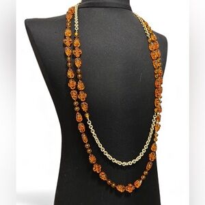 Vintage Sarah Coventry “Holiday Garden” Necklaces- Amber Floral 1976 ~ 69” Total